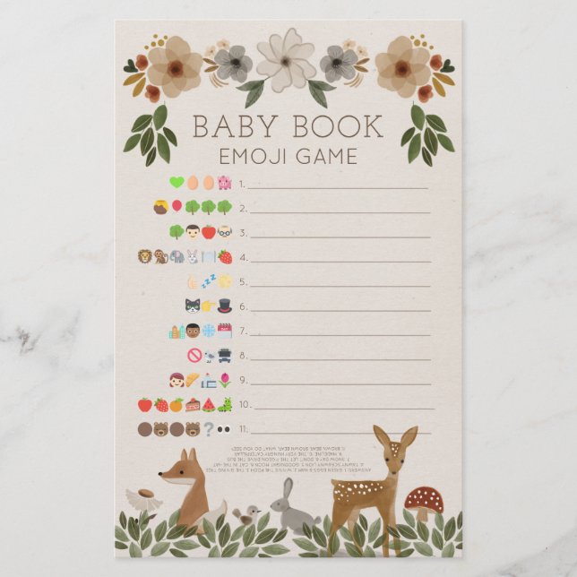 Zweiseitige Babyduschspiele Moderne Woodland (Vorderseite)