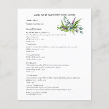 Zweiseitige Eucalyptus-Speisekarte Vorlage Budget