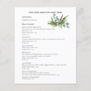 Zweiseitige Eucalyptus-Speisekarte Vorlage Budget Flyer