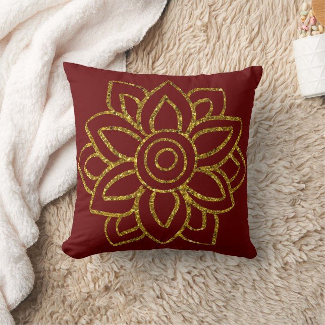 Zweiseitige Gold Glitzer Blume Poinsettia Dunkelro Kissen (Decke)
