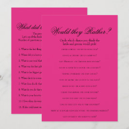 Zweiseitige Hot-Pink-Brautparty-Spiele Einladung