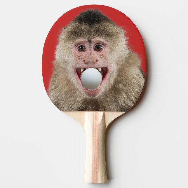 Zweiseitiger Funny Monkey mit Ball in Mund Tischtennis Schläger (Rückseite)