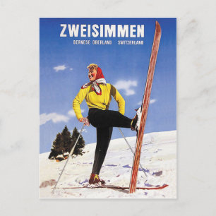 Zweisimmen, Berner Oberland, Schweiz, Skifahren Postkarte