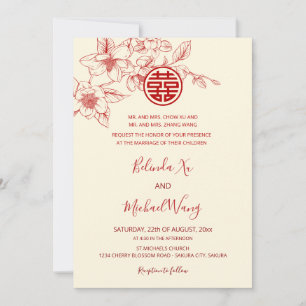 ZWEISPRACHIG Magnolia Cream Chinesische Hochzeit Einladung