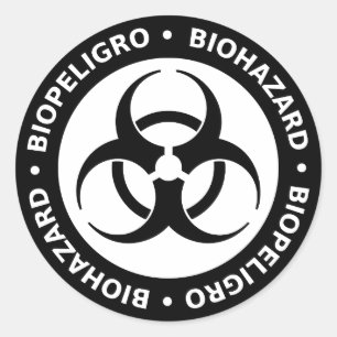 Zweisprachige Biogefährdung in Schwarz und Weiß Runder Aufkleber