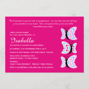 Zweisprachige Quinceañera Butterfly zum Geburtstag Einladung