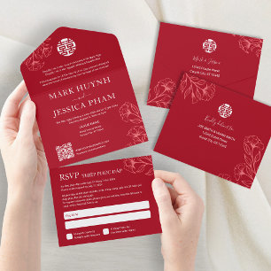 Zweisprachige vietnamesisch englische Red Wedding  All In One Einladung
