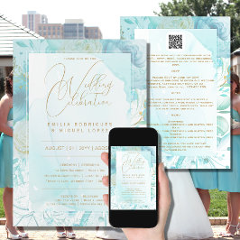 Zweisprachige WEISSE GOLD AQUAMARINE Hochzeit inkl Einladung