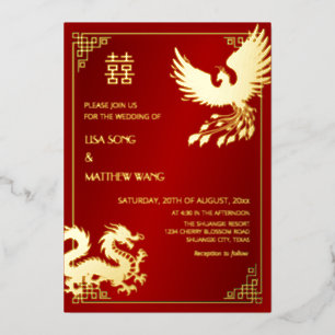 ZWEISPRACHIGER Drache Und Phönix Chinesische Ho Folieneinladung