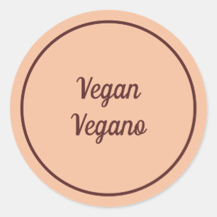 Zweisprachiger Peach Vegan (Vegano) Einfach Runder Aufkleber