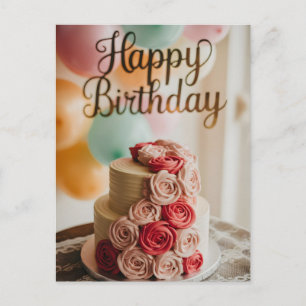 Zweistöckige Geburtstagstorte mit Rosen-Buttercrem Postkarte