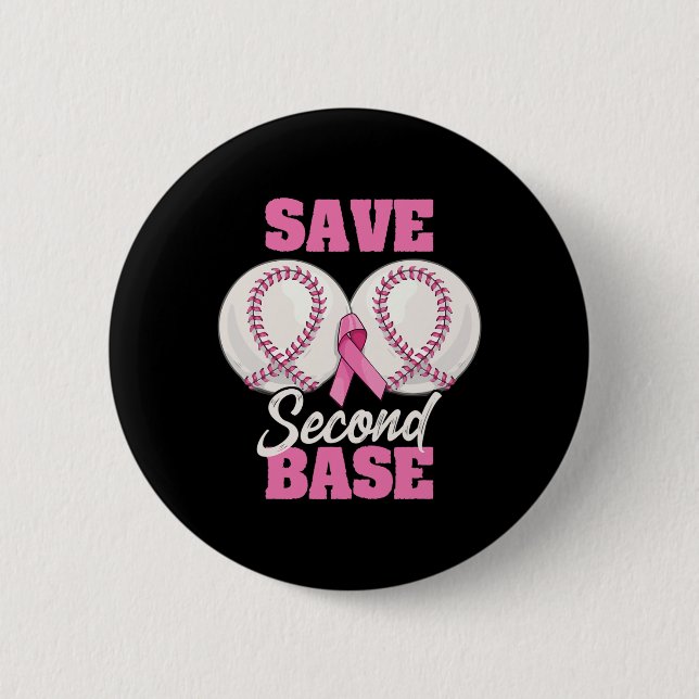 Zweite 2. Basisspass Baseball Brustkrebs-Bewusstse Button (Vorderseite)