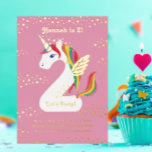 Zweite Geburtstagsparty Folieneinladung<br><div class="desc">2-nicorn Illustration der Nummer 2 Einhorn mit Regenbogenhaar und Goldhorn,  Flügel mit goldenen Sternen; benutzerdefinierte Farbe auf der Vorder- und Rückseite.</div>