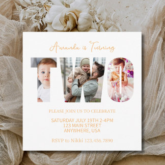 Zweite Geburtstagsparty für Girls Boys Einladung