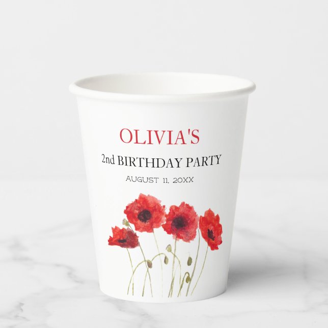 Zweite Geburtstagsparty Poppies Baby Girl Pappbecher (Vorderseite)