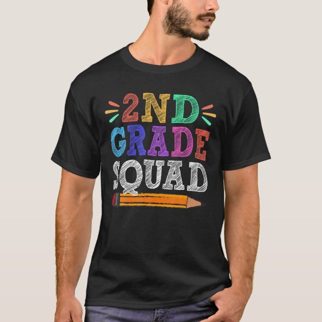 Zweite Klasse Squad Lehrer Student Funny Back T-Shirt (Vorderseite)