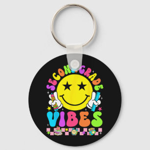 Zweite Klasse Vibes Smiley Gesicht Zurück zur Schu Schlüsselanhänger