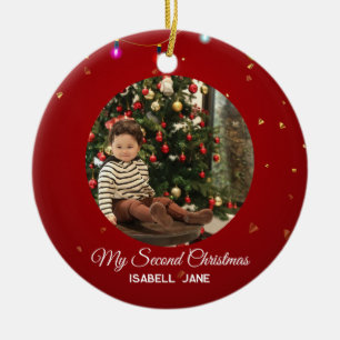 Zweite Weihnachts-Familienfoto-Textvorlage Keramik Ornament