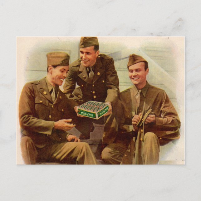 Zweite Weltkrieg der 1940er Jahre und Soldaten mit Postkarte (Vorderseite)