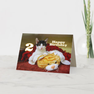 Zweiter Geburtstag Kitten mit Toy Tiger Karte