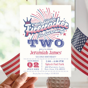 Zweiter Geburtstag Patriotic One Little Firecracke Einladung