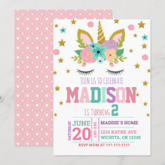 ZWEITER GEBURTSTAG UNICORN INVITATION TEMPLATE EINLADUNG