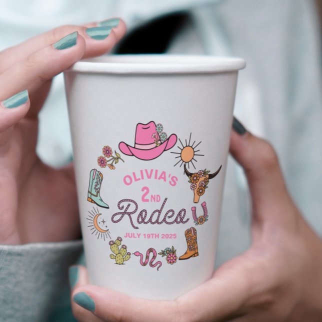 Zweiter Rodeo Rosa Western Cowboy 2. Geburtstag Pappbecher (Von Creator hochgeladen)