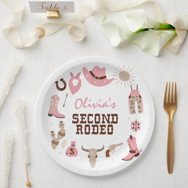 Zweiter Rodeo Rosa Western Cowboy 2. Geburtstag Pappteller (Hochzeit)