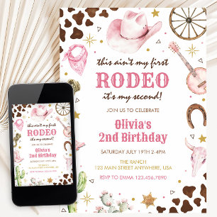 Zweiter Rodeo Western Rosa Cowgirl 2. Geburtstag Einladung