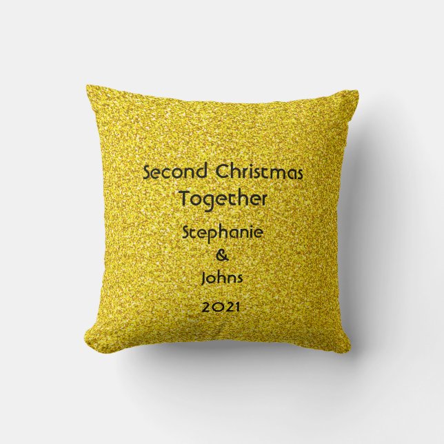 Zweiter Weihnachtsfest zusammen Glitterie Golden Y Kissen (Vorderseite)