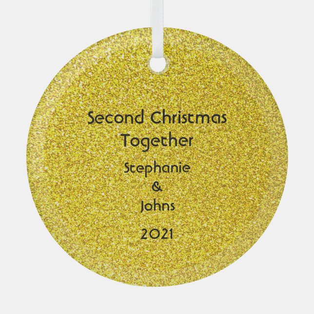 Zweiter Weihnachtsfest zusammen Glitterie Golden Y Ornament Aus Glas (Vorderseite)