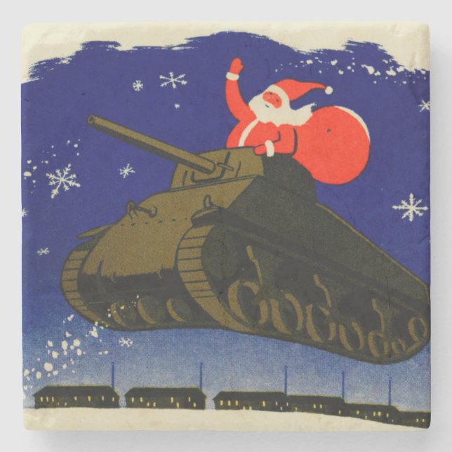 Zweiter Weltkrieg bewaffneter Santa Steinuntersetzer (Vorderseite)