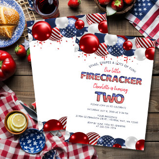 Zweites Geburtstag Little Firecracker Ballon Party Einladung