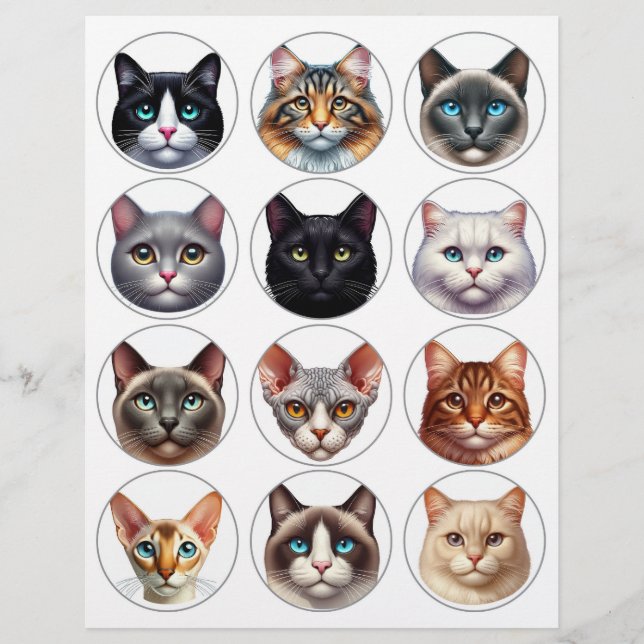 Zweites Set von 12 runden Katzen - Aufnahmen (Vorderseite)