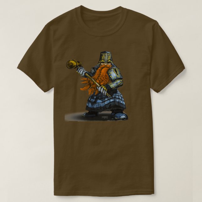 Zwergkrieger mit Hammer-Fantasy-Illustration T-Shirt (Design vorne)