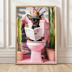 Zwergpinscher Hund auf Toilette Druck Lustiges Pos Poster