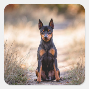 Zwergpinscher sitzend quadratischer aufkleber