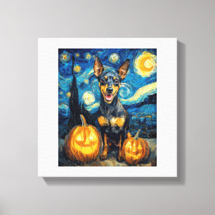 Zwergpinscher Süßer Hund Halloween Jack O Lante Leinwanddruck
