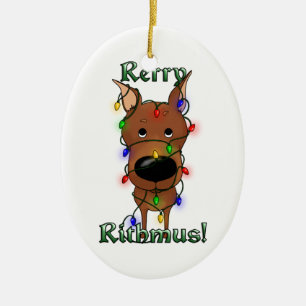 Zwergpinscher-Weihnachtslichter Keramikornament