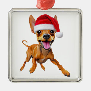 Zwergpinscher Weihnachtsmann Hut Weihnachten Hund Ornament Aus Metall