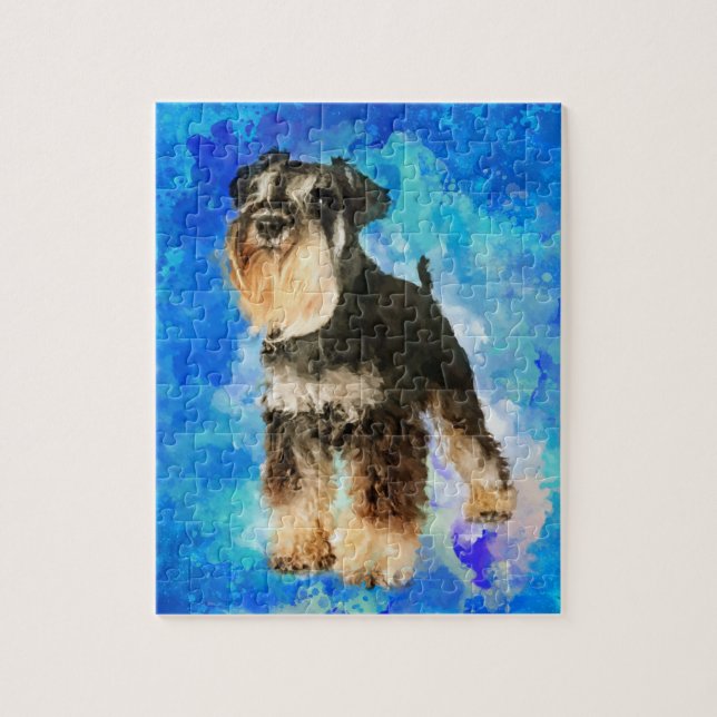 Zwergschnauzer-Aquarell-Digital-Kunst (Vertikal)