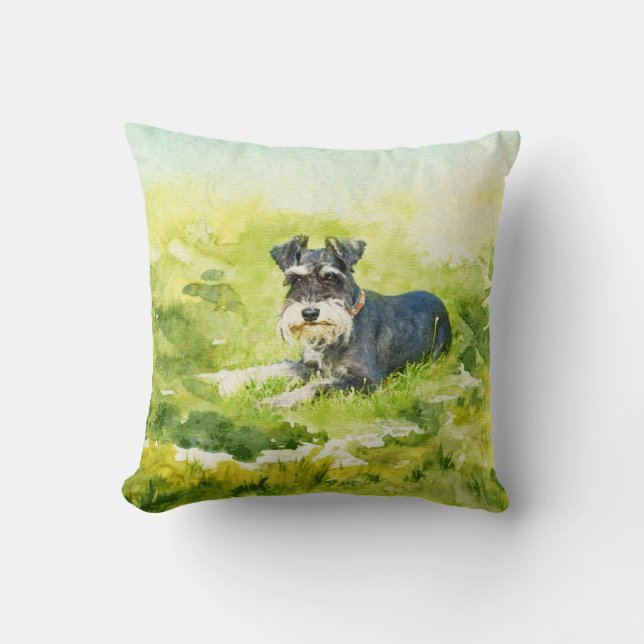 Zwergschnauzer-Aquarell-Digital-Kunst Kissen (Vorderseite)