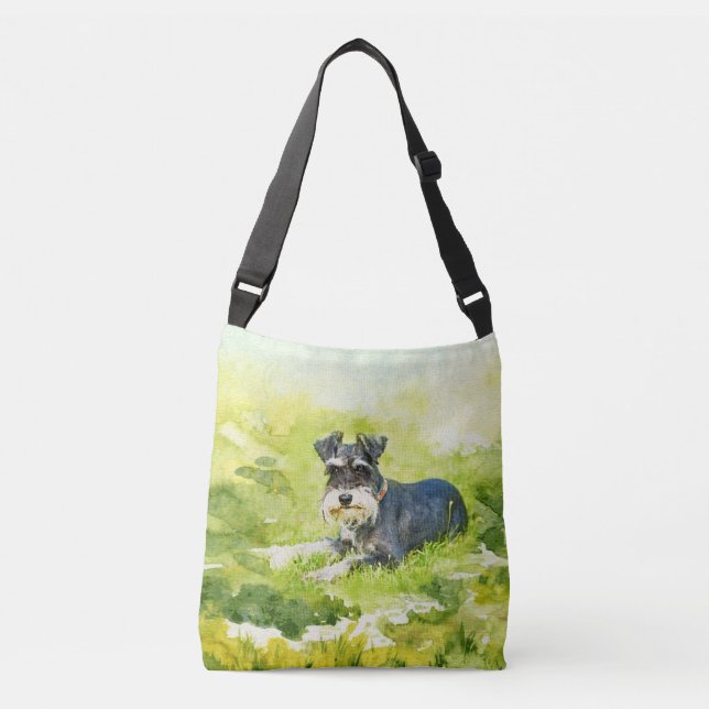 Zwergschnauzer-Aquarell-Digital-Kunst Tragetaschen Mit Langen Trägern (Vorderseite)