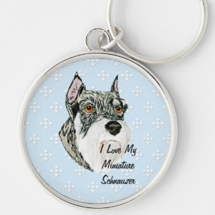Zwergschnauzer - Blau mit weißem Diamant-Entwurf Schlüsselanhänger
