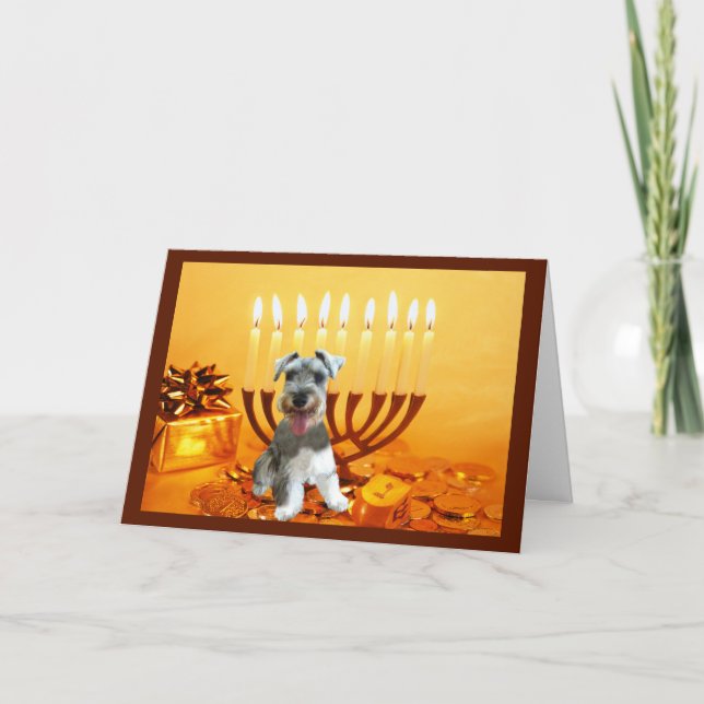 Zwergschnauzer Chanukah Karte Menorah (Vorderseite)