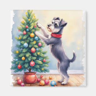 Zwergschnauzer schmückt Weihnachtsbaum Hund  Magnet