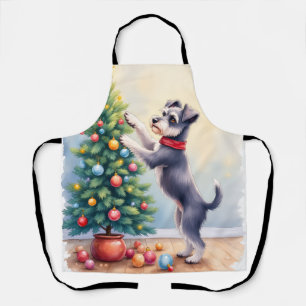 Zwergschnauzer schmückt Weihnachtsbaum Hund Schürze