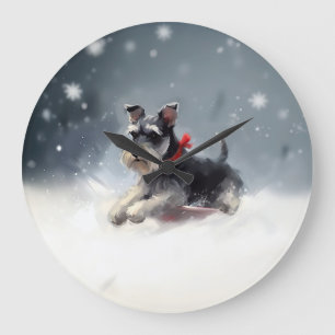 Zwergschnauzer Weihnachten Schnee Winter Große Wanduhr