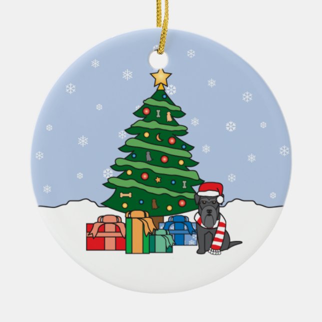 Zwergschnauzer-Weihnachtsverzierung Keramik Ornament (Vorne)