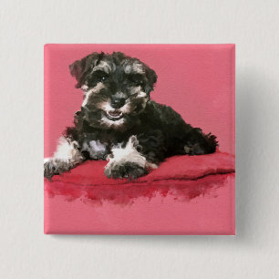 Zwergschnauzer-Welpen-Aquarell-Digital-Kunst Button